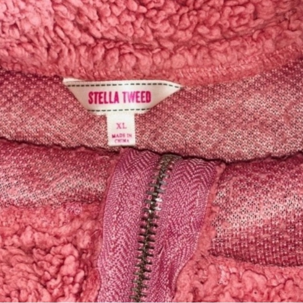 Stella Tweed Pink Sherpa Pullover Sweater Sz XL - Picture 4 of 4